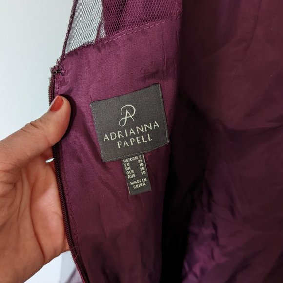 Adrianna Papell A-Line Formal Gown, Deep Wine, Sz 6- prom, wedding, holiday - Picture 4 of 5